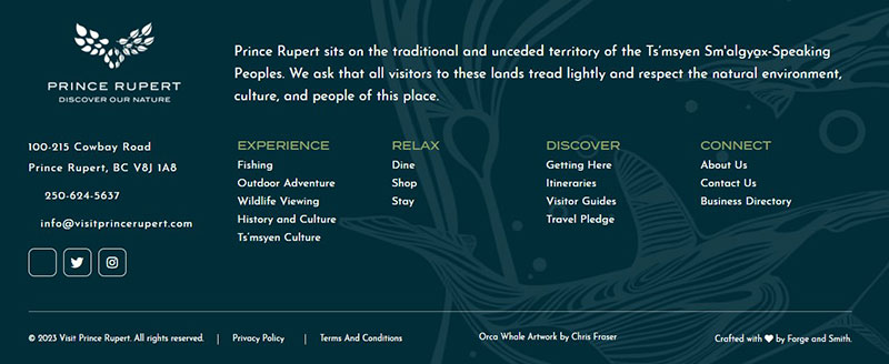 鲁珀特王子港旅游局的网站页脚