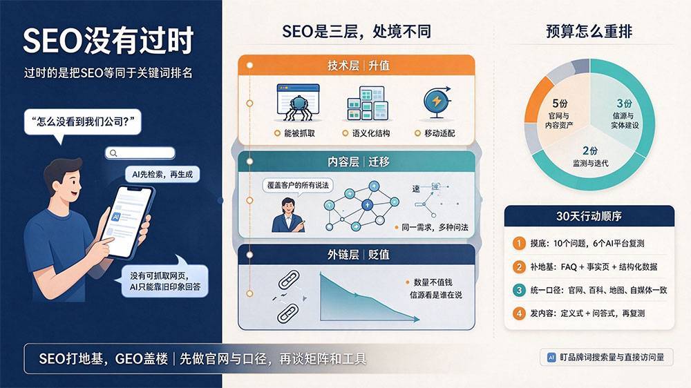 AI搜索时代传统SEO还有用吗?拆解技术层升值、内容层迁移、外链层贬值,附预算分配清单 AI搜索时代传统SEO还有用吗?拆解技术层升值、内容层迁移、外链层贬值,附预算分配清单